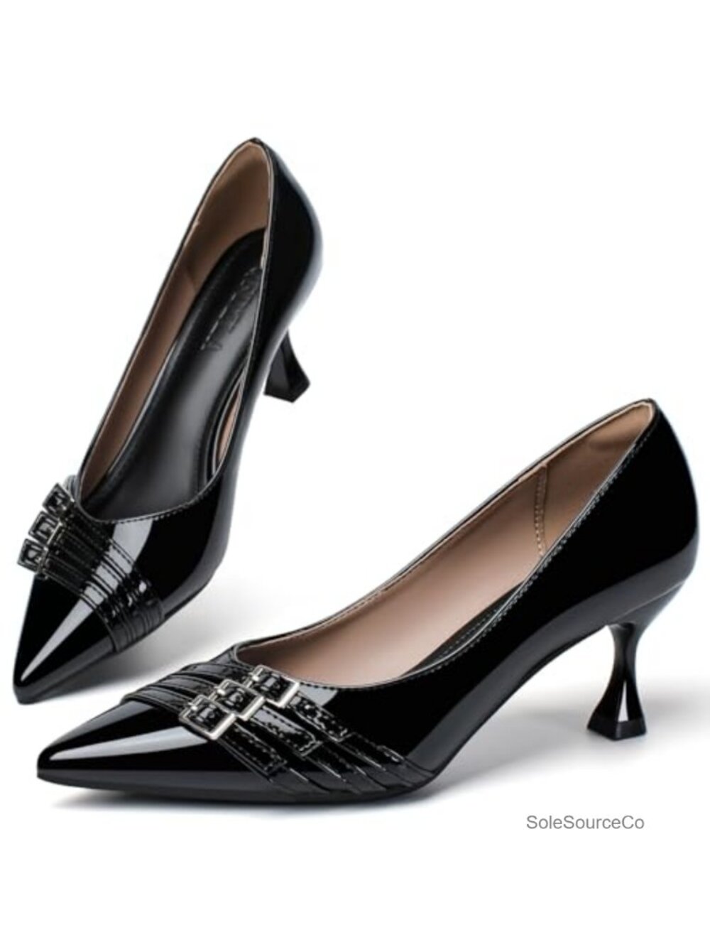 Kitten Heels Faux Leather Closed Pointed Toe Pumps Comfortable Dress Shoes
